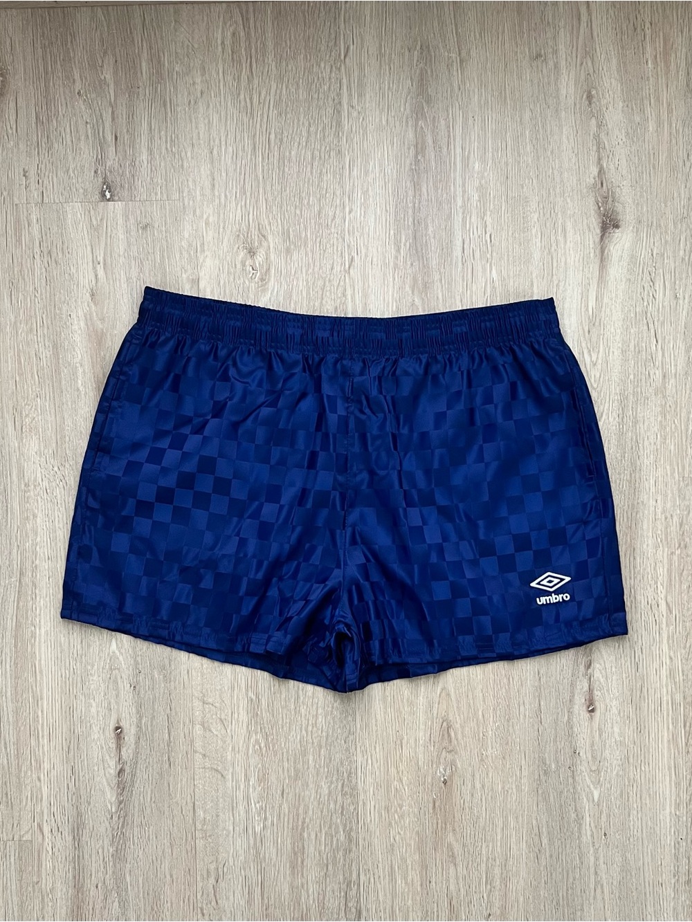 Vintage 90s Styled Umbro Soccer Shorts Mens Large Blue Checkered Nylon USA Made